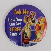 Disney Lady And The Tramp Movie Rental Promo Button Pin - $157.11 MXN