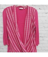 New York &amp; Company Womens Blouse Top Pink White Chain 3/4 Sleeve Stretch M - $9.39 CAD
