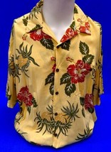 Pau Hana Hawaiian Shirt, XL, Yellow w/Red Hibiscus Floral and Pineapples - £11.72 GBP