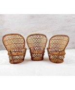 Vintage wicker plant stand or doll chairs set of 3 retro boho coastal ho... - $52.01