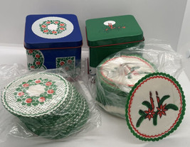 Vintage 1985 Interpur Tin Containers &amp; Coasters Sets HTF Lot Of 2 Christmas - £14.81 GBP