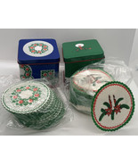 Vintage 1985 Interpur Tin Containers &amp; Coasters Sets HTF Lot Of 2 Christmas - £14.59 GBP