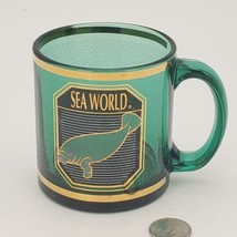 VTG Sea World Seaworld Green Glass Gold Trim Lettering Manatee Mug Made USA 12oz - £8.93 GBP