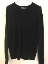 Ralph Lauren Polo Sweater Solid Black Red Pony Men's Size L 100% Cotton ... - $21.38