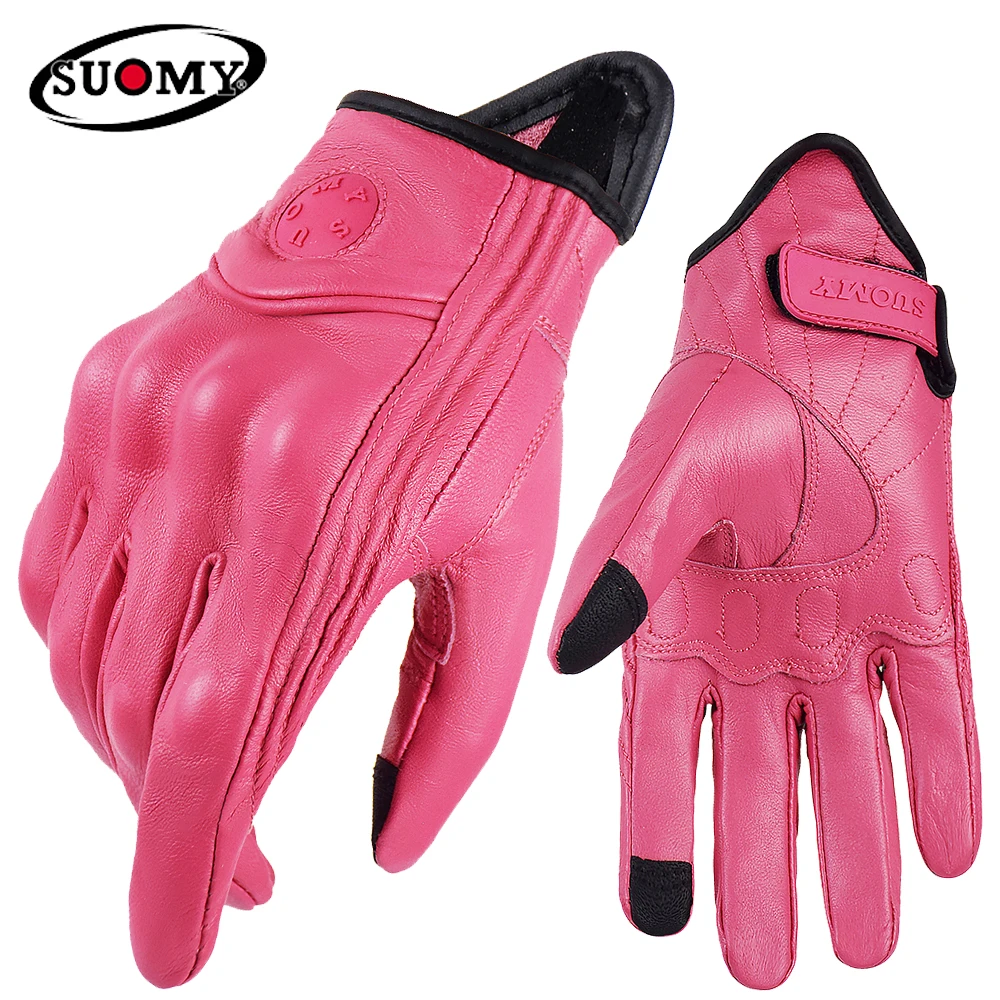 Suomy Women Pink Motorcycle Gloves Touch Screen Leather Electric Bike Glove - $30.43+