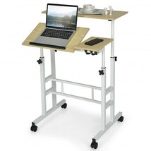 Mobile Standing up Desk Adjustable Computer Desk Tilting Workstation-Natural - C - $149.49