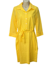 Talbots Yellow Eyelet Midi Shirt Dress Belt Size 8 3/4 Sleeves Button Fr... - £46.74 GBP