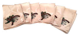 VTG Christmas Napkins Pointsettia Branch Berry Holly Bow Set of 6  LG 17&quot; Silky - $18.70