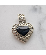 925 STERLING SILVER HEART  12 x  10 mm.  BLACK ONYX  FILIGREE  PENDANT - €46,75 EUR