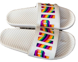Victoria secret Pink Logo Sandals slides size Medium 7 8 Rainbow New - $24.72