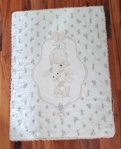 Vintage Precious Moments Baby Blanket Quilted Waffle Weave Floral Hearts 33x45 - $39.59