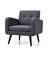 Mid-Century Modern Grey Linen Upholstered Accent Chair with Wooden Legs - $7,813.91 MXN