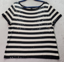 Ellen Tracy T Shirt Top Womens Size XL Multicolor Sequin Striped Silk Round Neck - £21.43 GBP