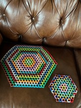 Lot of Retro Colorful Rainbow Plastic Bead Hexagon Shaped Doilie Table Runner – - £8.44 GBP