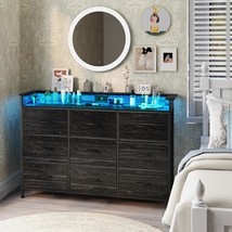 Exotica Black Dresser With Charging Station 9 Drawers Dresser With Led Light And - $168.99