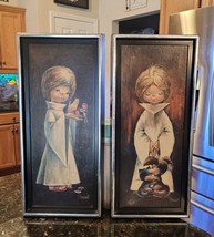 1960s Pair Vernet Child PLASTIC Framed Prints Mid Century Wall Art Vintage 17.5&quot; - £39.50 GBP