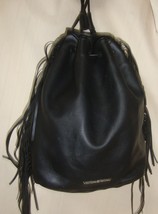 Victoria&#39;s Secret Black Faux Leather Fashion Show Fringe Backpack Bag - $16.82