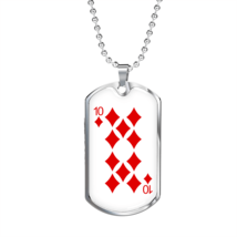 10 of Diamonds Gambler Necklace Stainless Steel or 18k Gold Dog Tag 24&quot; ... - $47.45+