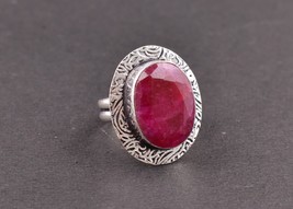 Rhodium Polished Handmade Oval Shape Ruby Women Elegant Designer Ring Party Wear - £18.12 GBP+