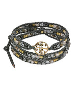 Mystic Tree of Life on Genuine Leather and Black Beads Wrap Bracelet - £20.22 GBP
