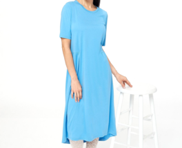LOGO Lori Goldstein Solid Seamed Knit Midi Dress- Azure Blue, Medium - £20.15 GBP