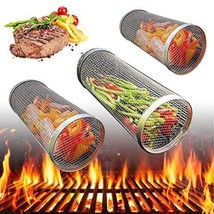 2023 Rolling Grilling Basket - bright 304 Round Stainless Steel BBQ Grill Mes - £22.13 GBP