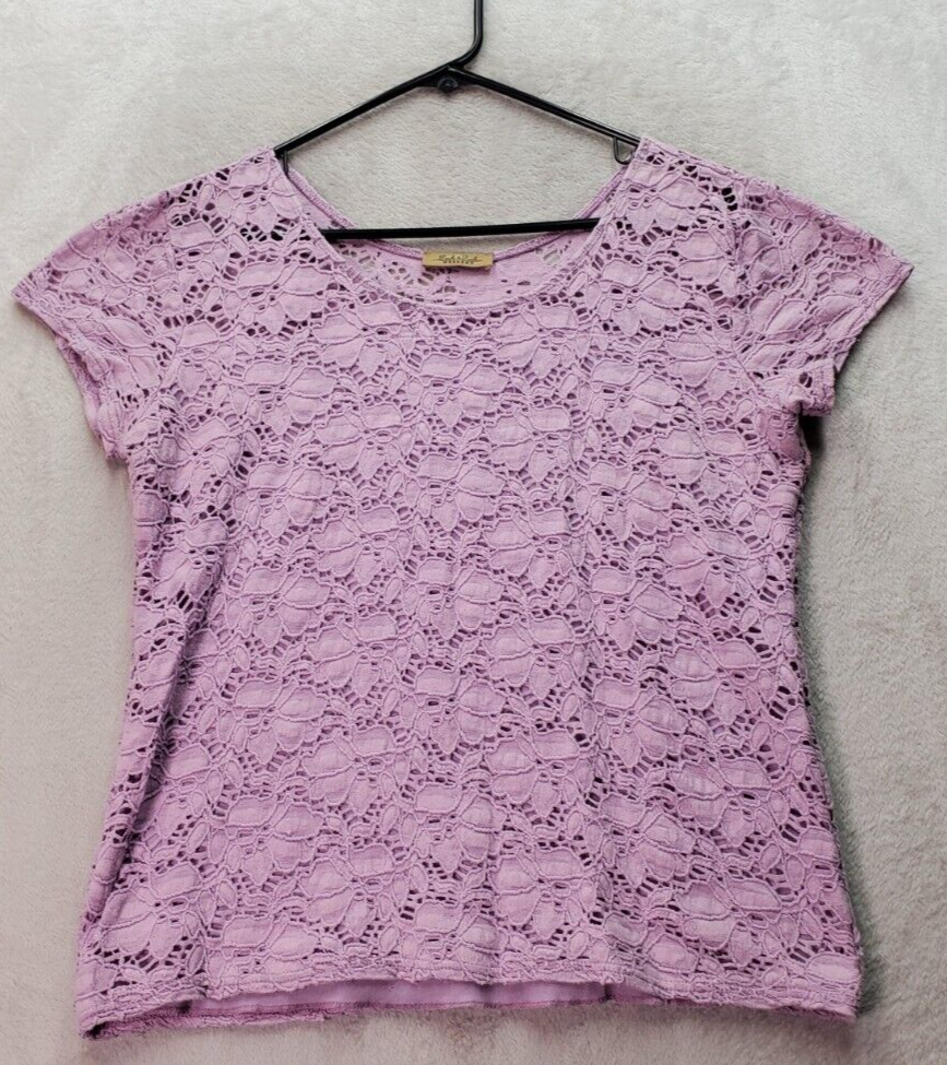 Primary image for Peck & Peck Blouse Top Womens Medium Purple Lace Overlay Short Sleeve Round Neck