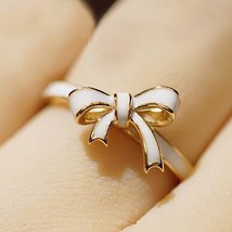 New Fashion Cute Bow Knot White Black Gold Ring for Women Fashion Wedding Engage - £7.60 GBP