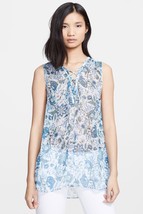 Rachel Zoe Magnolia Lace Up Silk Tunic Top Paisley Blue Floral $195, Sz ... - $44.54