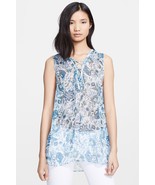 Rachel Zoe Magnolia Lace Up Silk Tunic Top Paisley Blue Floral $195, Sz ... - €38,50 EUR