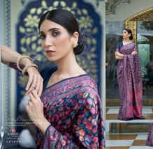 Kashmiri Handloom Jamawar Rich Silk Saree || Resham Zari Weaving Pannels Embroid - £80.89 GBP