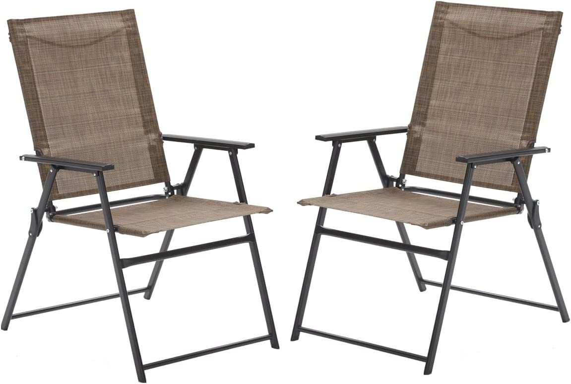 Vicllax 2 Pcs. Patio Folding Chairs, Brown(Edge-Binding), Outdoor Portable - £70.59 GBP