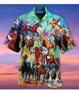 Beach Shirt Amazing Horse Race Unisex Hawaiian Aloha Shirts - $26.95