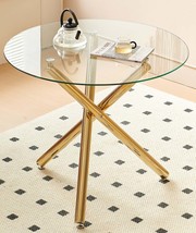 Modern Golden Dining Table: Glass Top, Metal Leg, Space-Saving - $3,600.84 MXN