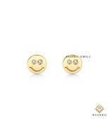 Happy face stud earring with diamond , 14k solid gold face earring, emoj... - $7,488.62 MXN