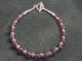 Amethyst and Sterling Silver Bali Bead Bracelet - 7&quot; - £14.24 GBP