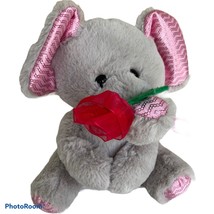 Musical Gray Elephant w/Rose Light up Cheeks Sings Be My Baby 8&quot;  Hugfun VIDEO - £14.96 GBP