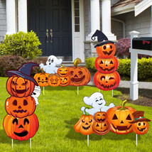 4Pack Large Halloween Pumpkin Ghost Yard Signs W/ Stakes Outdoor Lawn Prop Decor - £31.63 GBP