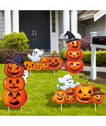 4Pack Large Halloween Pumpkin Ghost Yard Signs W/ Stakes Outdoor Lawn Pr... - £31.87 GBP