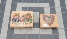 Rubber Stampede Mounted on Wood Family God Flower Heart Rubber Stamp Set of 2 - £11.20 GBP