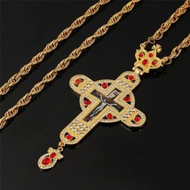 Cross Pectoral Red Crystal Christian Church Priest Necklace Crucifix Orthodox - £30.84 GBP