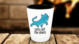 Cats Call the Shots Funny Blue Cat Cute Shot Glass Ceramic - £13.62 GBP