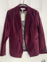 Boden Jacket Womens 16 Red Stretch Velvet Blazer Single Button Classic C... - $71.99