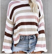 Showa Striped Sweater Rose Pink, White, Khaki, Burnt Red Small NWT - £29.75 GBP