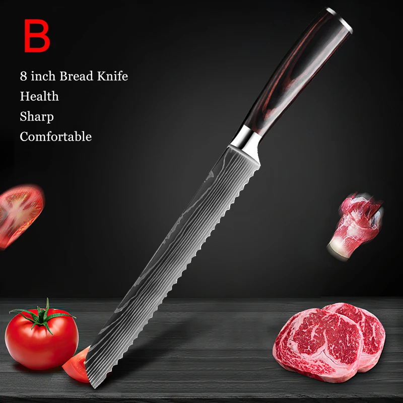 Chef  1-10 Pcs Set Kitchen Knives Laser Damascus Pattern Sharp Japanese Santoku  - £56.05 GBP