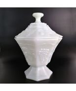 Vtg Anchor Hocking Grapes &amp; Leaves Milk Glass Pedestal Candy Dish &amp; Lid ... - $30.83 CAD