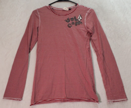 Volcom Stone Shirt Youth Small Red Striped 100% Cotton Long Sleeve Round... - $20.21