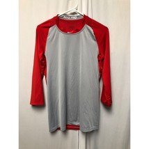 Nike Pro Dri Fit Baseball Shirt Mens Small Red Gray Slim Fit 3/4 Sleeve - £13.81 GBP