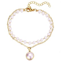 Trendy Pearl Double Layer Hand Chain Bracelet / Anklet Fashion Jewelry for Birth - £12.62 GBP