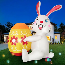 Easter Inflatables Outdoor Yard Decorations - 4FT Inflatable Easter Bunny and Eg - £32.13 GBP